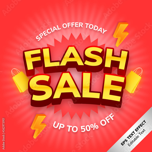 Flash sale text effect special offer today, gradient red, orange, yellow, white, suitable for banner, background, flyer, social media template