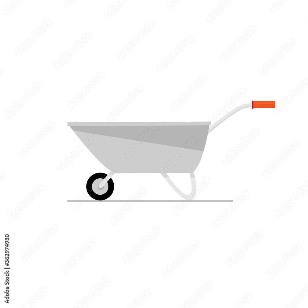Garden wheelbarrow. Vector illustration in a flat style. Isolated on a white background. Garden wheelbarrow. Vector illustration in a flat style. Isolated on a white background.