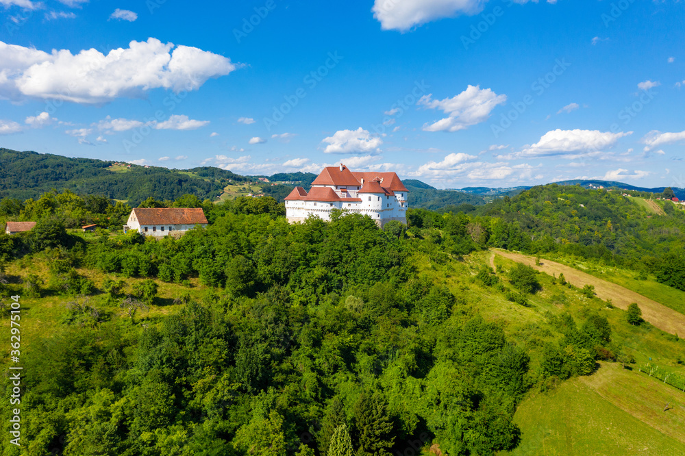 Aerial view of Veliki Tabor castle, rural Croatia