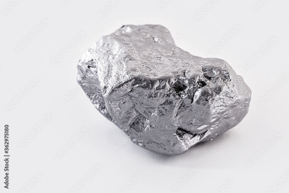 Chrome elemental specimen sample isolated on white background, mining and gemstone concept.