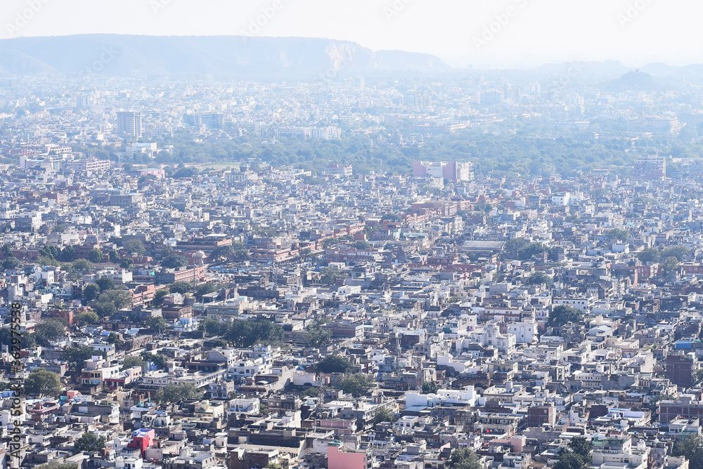 Overall bird eye view of Jaipur from Nahargarh Fort ,Jaipur, Rajasthan, India