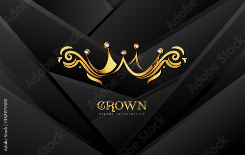Tech geometric minimal Abstract illustration bright black color strip pattern luxury with gold Vector illustration design.Cool strip wave poster element. Modern bright colors with golden crown