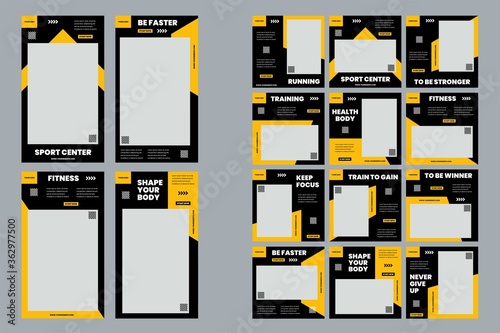 Sports social media template pack to promote your brand and advertise on different social media channels. designs for promotion.
