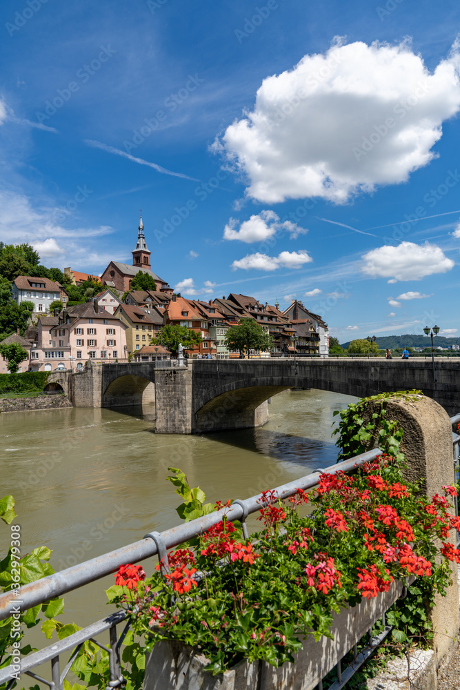 the historic Rhine bridge and old town of Laufenburg in southern Germany
