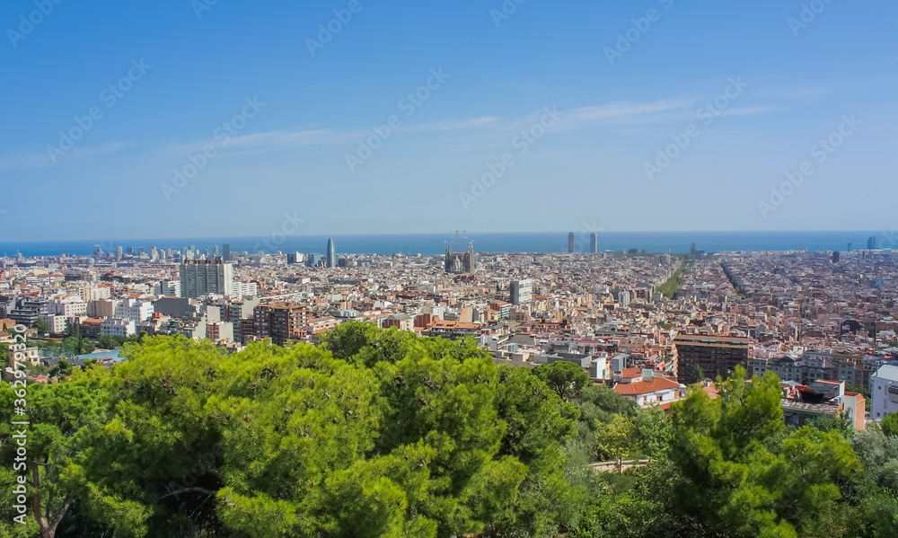 Panoramic view of Barcelona. Beautiful view of Barcelona city in summer day, Spain