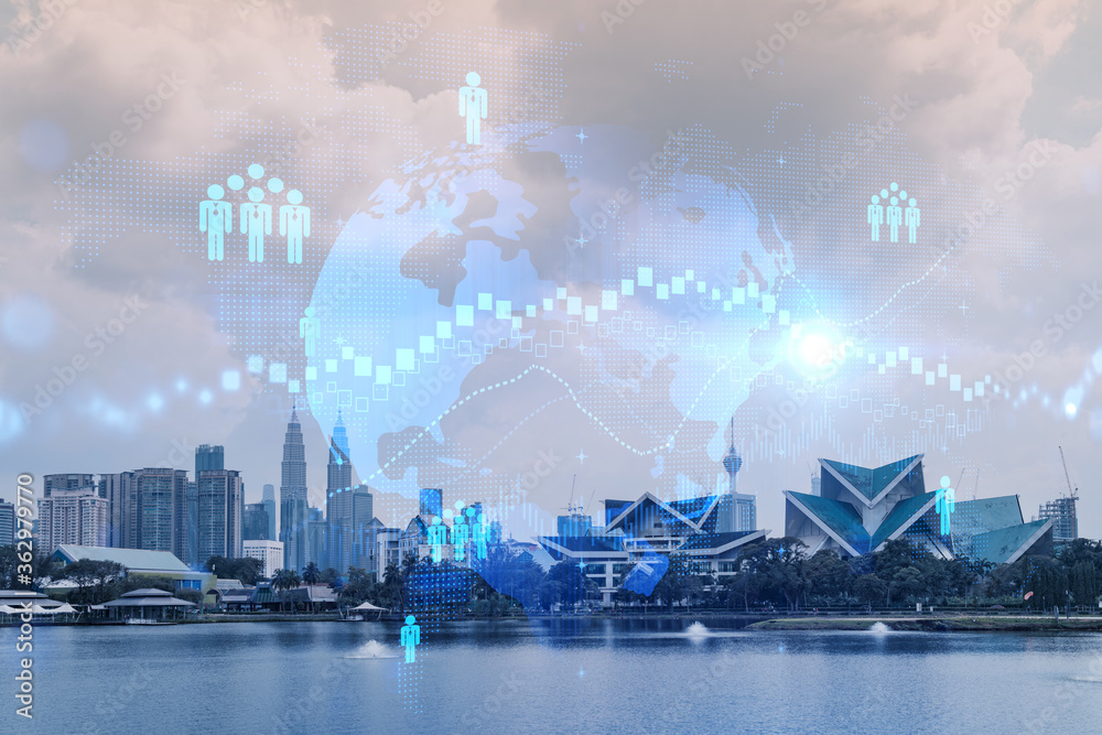 Φωτογραφία Social media icons hologram over panorama city view of Kuala Lumpur, Malaysia, Asia