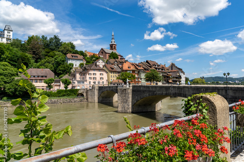 the historic Rhine bridge and old town of Laufenburg in southern Germany