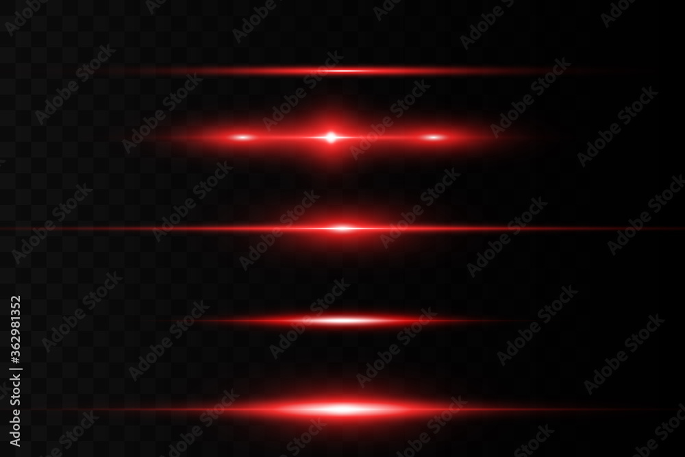 Horizontal flare. Laser horizontal beams, light beams. Bright stripes on a dark background.
