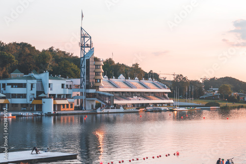 Obraz na płótnie Public sport complex at the Malta lake in Poznan, Poland. w salonie