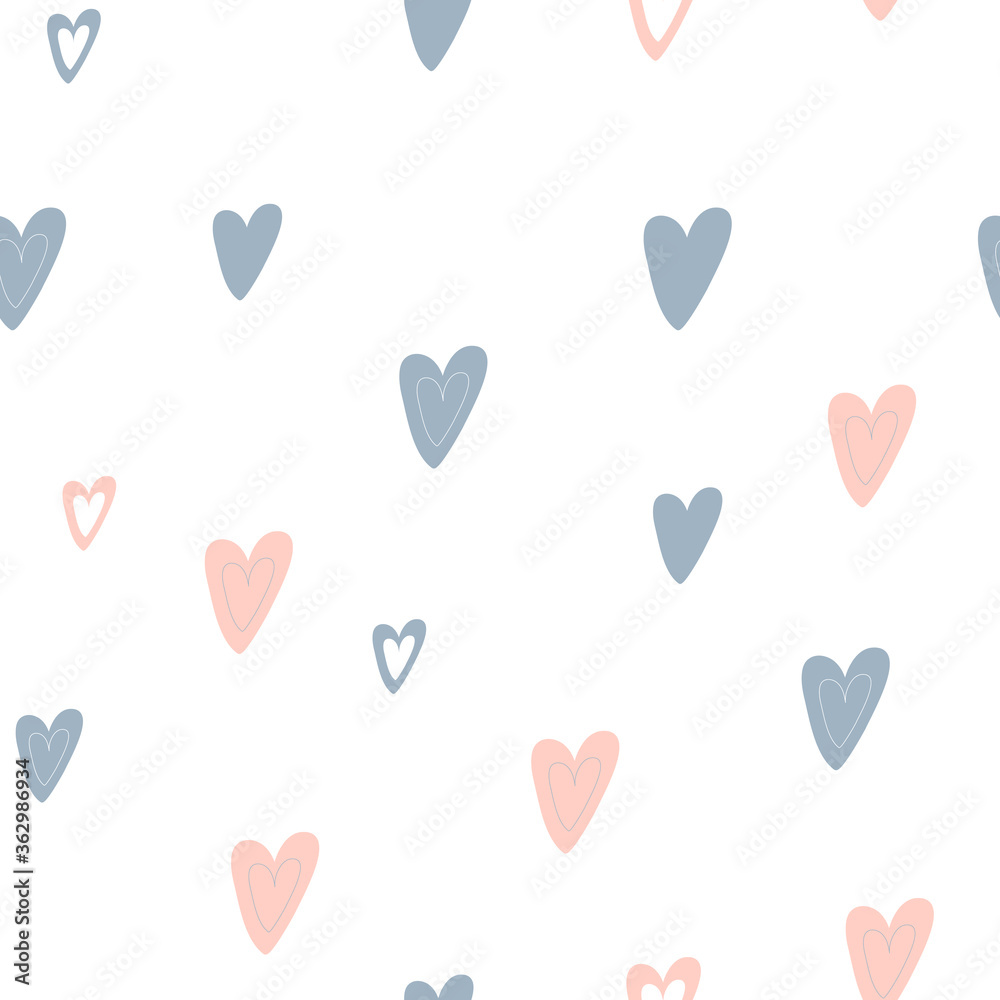 Seamless pattern from the drawn shapes of the heart. Vector patterns of cute design on Wallpaper, cotton fabric, suitable for printing on paper, packaging, children's clothing