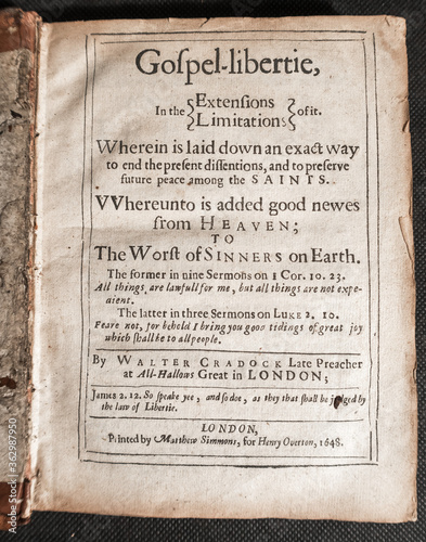 Walter Cradock, Gospel Libertie a seventeenth century book of sermons by Welsh Puritan minister photo