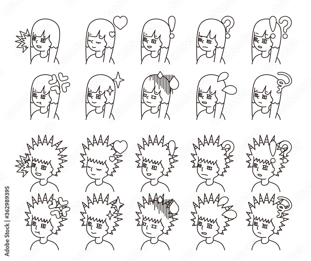 二人の人物の横顔イラスト 表情バリエーション 15 二人の人物の横顔イラスト 表情バリエーション 15