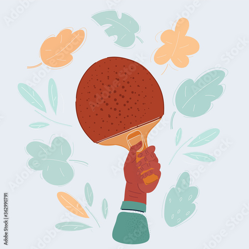 Vector illustration of human hands hold table tennis racket with. Playing Ping-Pong concept.