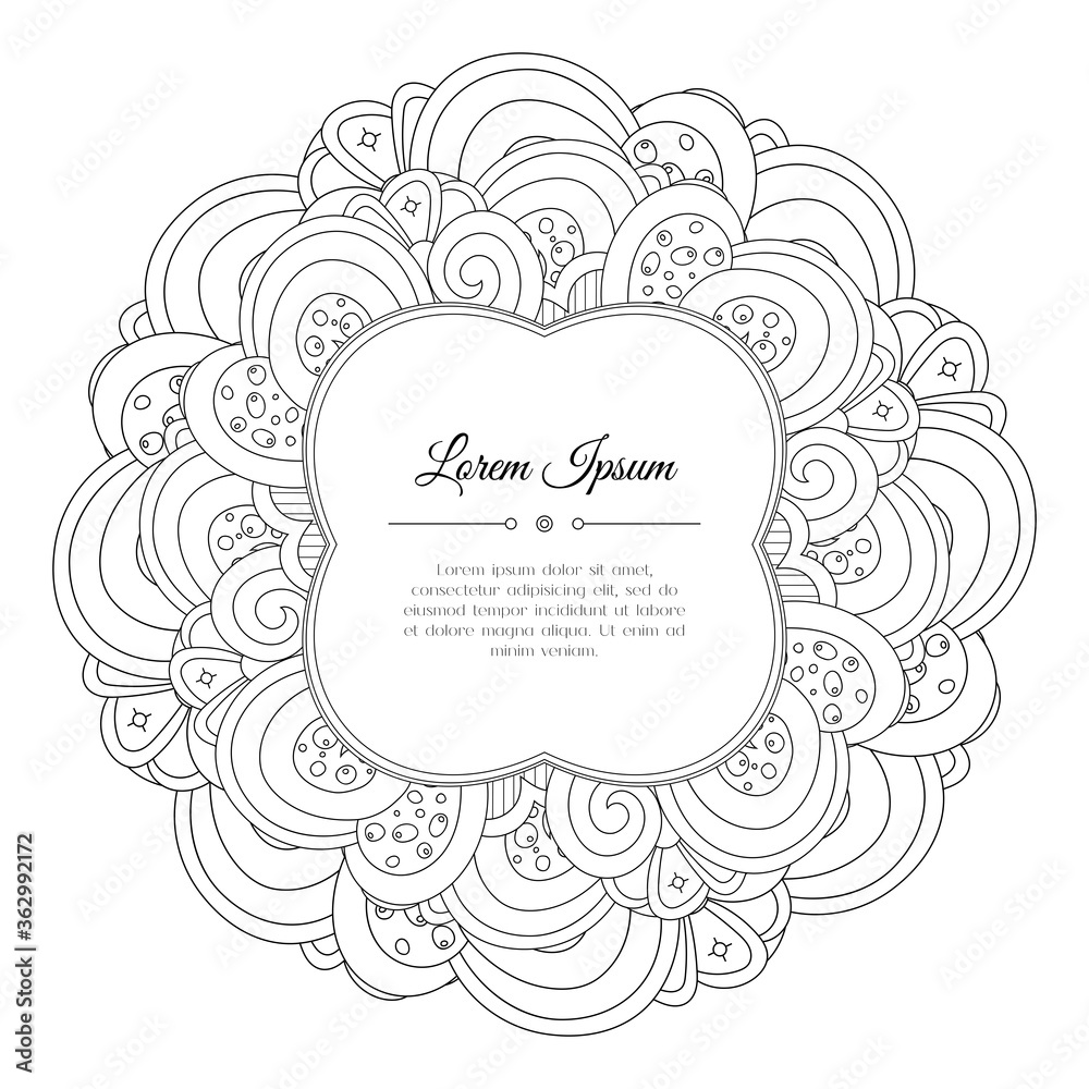 Black and white hand drawn floral doodle frame. Flowers, leaves and paisley. Abstract background. Black and white hand drawn floral doodle frame. Flowers, leaves and paisley. Abstract background.