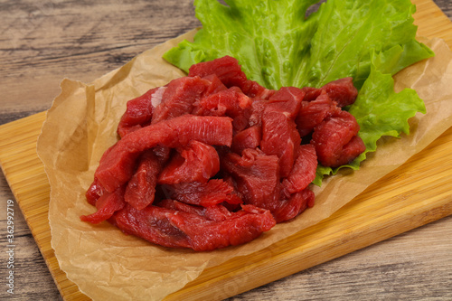 Raw beef meat sliced for cooking