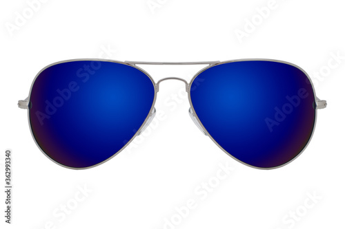 Silver sunglasses with Blue mirror lens isolated on white background