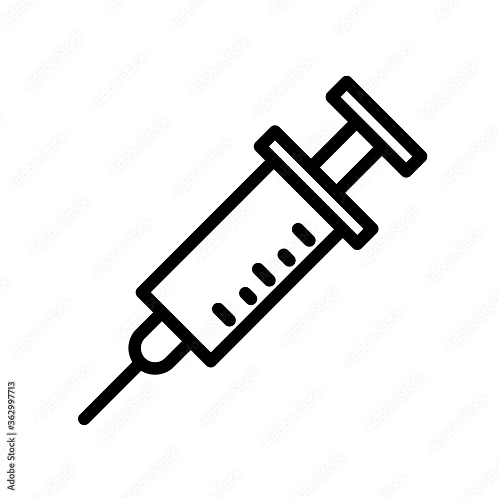 Syringe, injection, medical equipment. Minimal black and white outline icon. Flat vector illustration. Isolated on white background. Syringe, injection, medical equipment. Minimal black and white outline icon. Flat vector illustration. Isolated on white background.