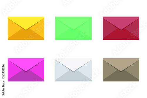 Set of envelopes icons with the image of a closed letter. Delivery of correspondence or office documents. Vector illustration eps 10