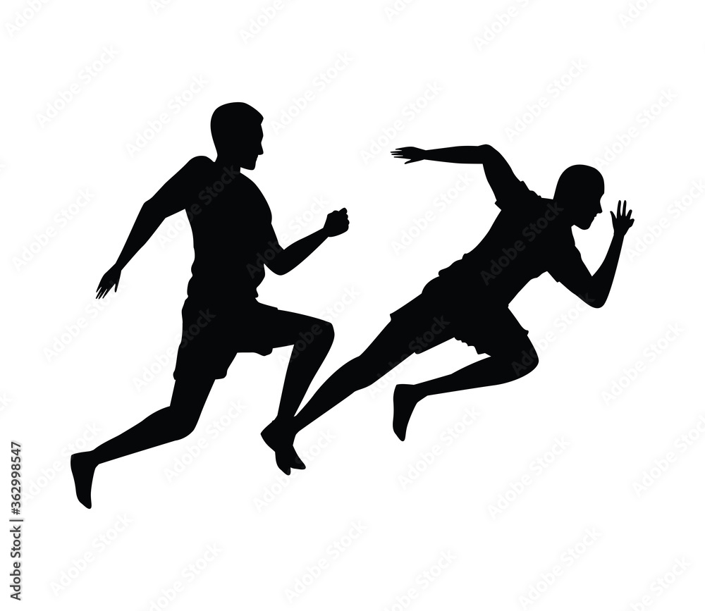 silhouette of athletic men running