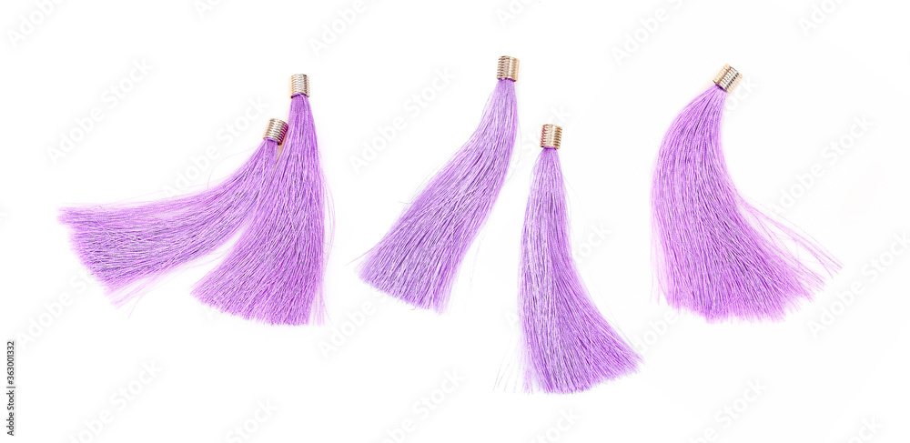 Set of pink silk tassels isolated on white background for creating graphic concepts