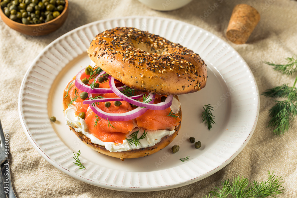 Homemade Bagel and Salmon Lox