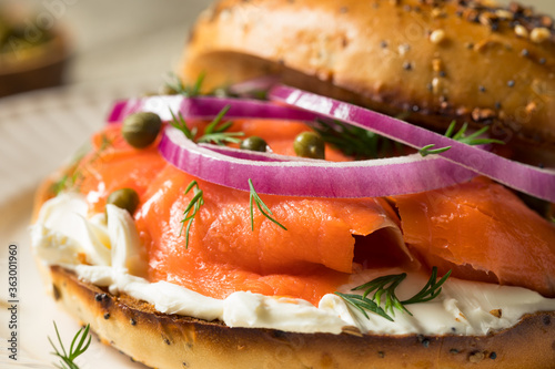 Homemade Bagel and Salmon Lox
