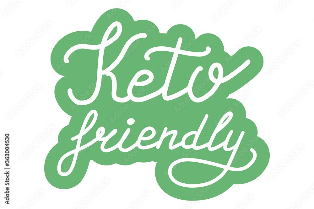 Keto Friendly. Ketogenic diet concept.Logo, badge, poster, banner template. Lettering calligraphy illustration. Vector eps handwritten brush trendy sticker with text isolated on white background. Keto Friendly. Ketogenic diet concept.Logo, badge, poster, banner template. Lettering calligraphy illustration. Vector eps handwritten brush trendy sticker with text isolated on white background.