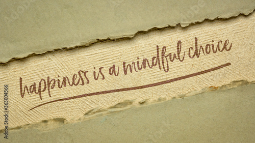 Photo happiness is a mindful choice inspirational note on a handmade textured paper, m