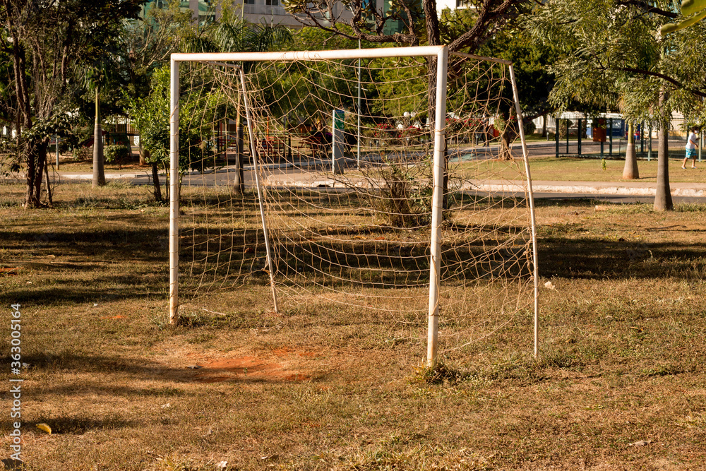 Old Soccer Goal Net in a public soccer field