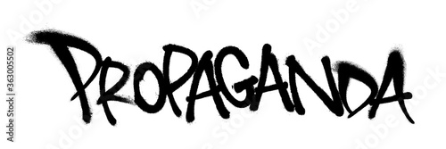Sprayed propaganda font graffiti with overspray in black over white. Vector illustration.