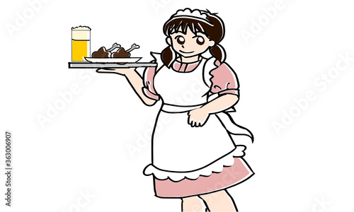 料理を運ぶウエイトレス