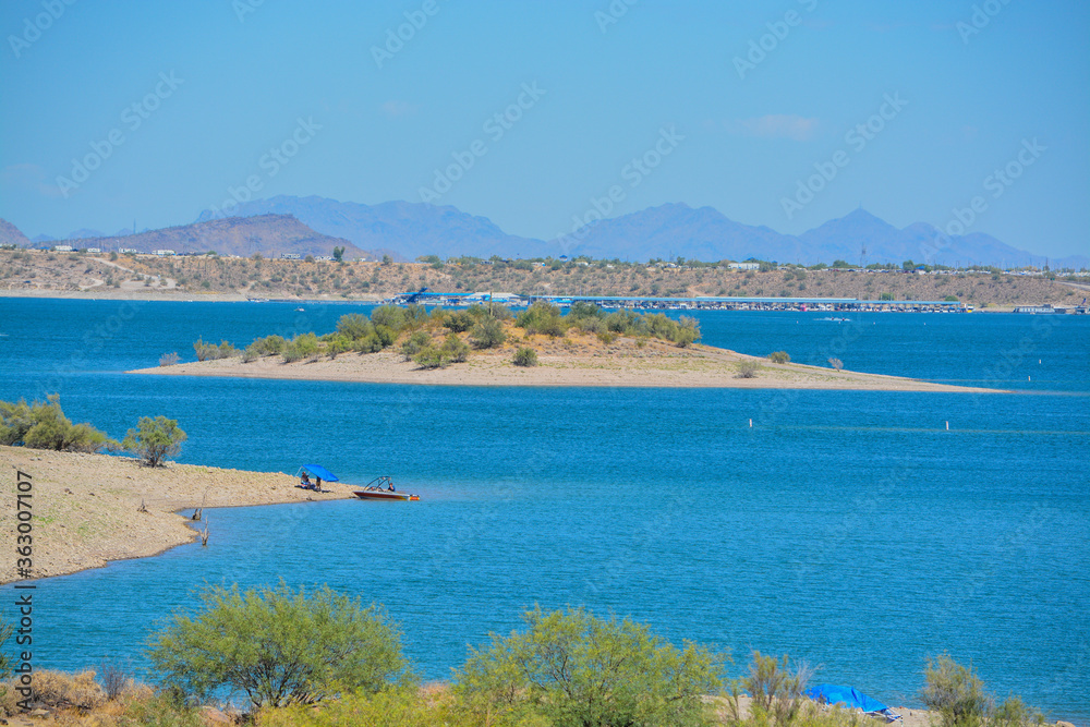 View of Lake Pleasant in Lake Pleasant Regional Park, Sonoran Desert, Arizona USA