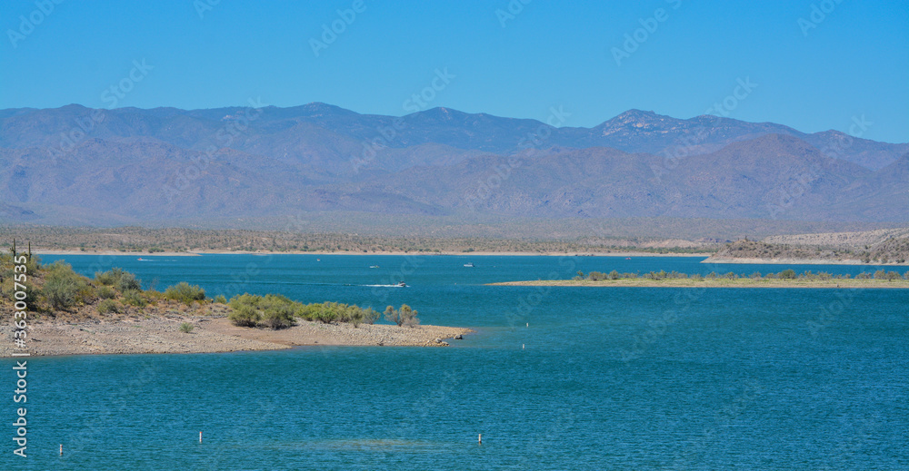 View of Lake Pleasant in Lake Pleasant Regional Park, Sonoran Desert, Arizona USA View of Lake Pleasant in Lake Pleasant Regional Park, Sonoran Desert, Arizona USA