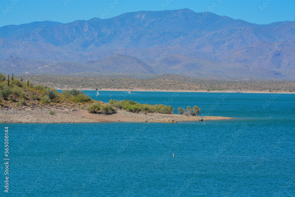 View of Lake Pleasant in Lake Pleasant Regional Park, Sonoran Desert, Arizona USA View of Lake Pleasant in Lake Pleasant Regional Park, Sonoran Desert, Arizona USA