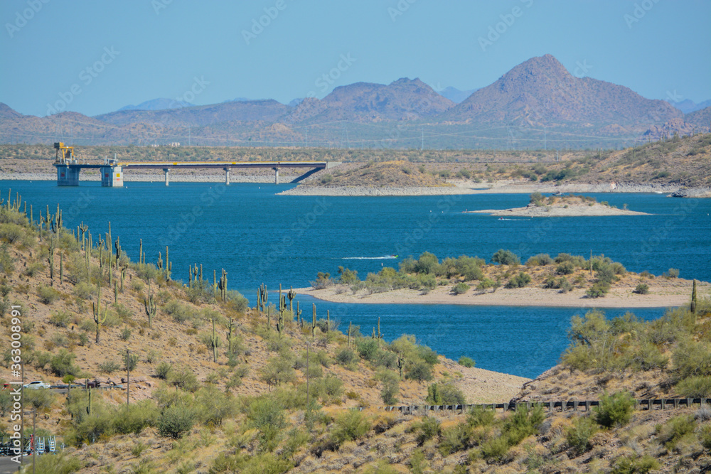 View of Lake Pleasant in Lake Pleasant Regional Park, Sonoran Desert, Arizona USA