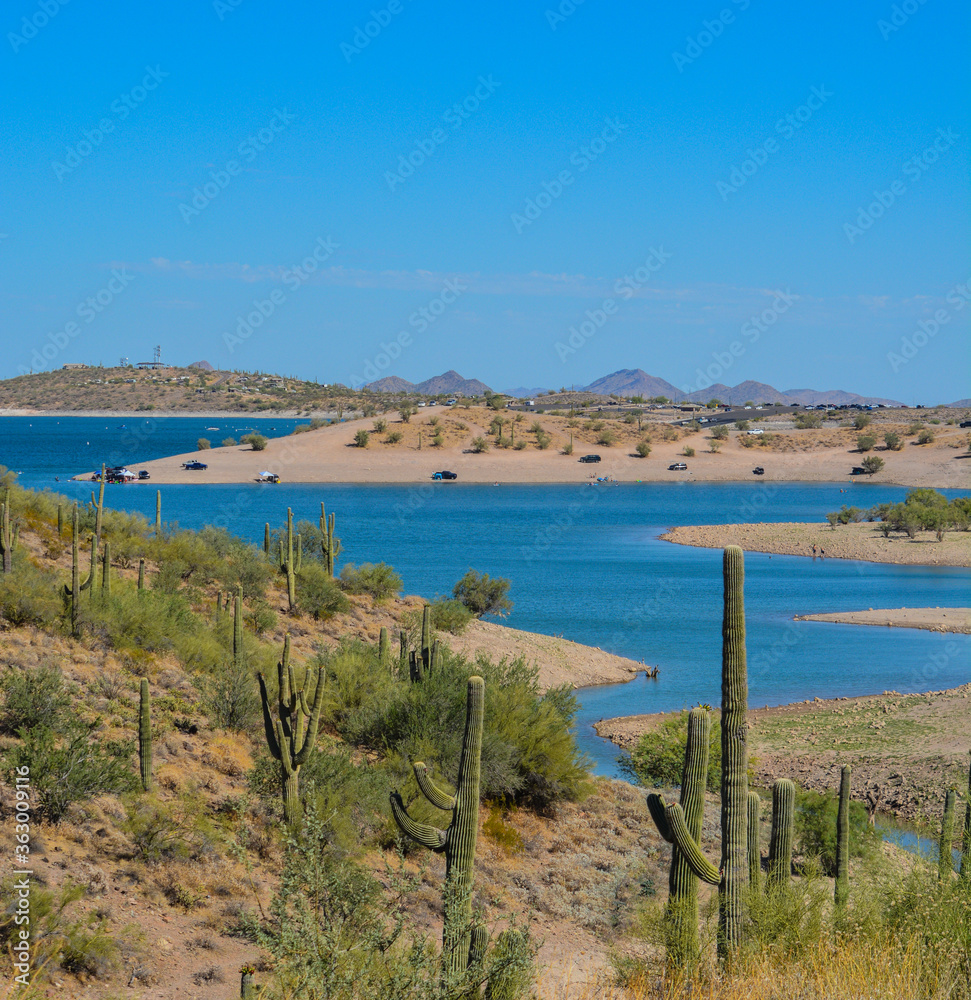 View of Lake Pleasant in Lake Pleasant Regional Park, Sonoran Desert, Arizona USA