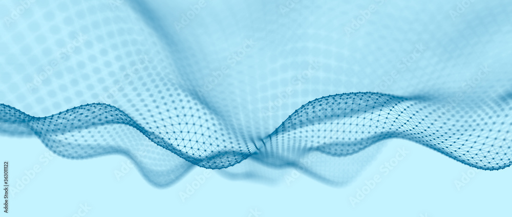 Fototapeta premium Abstract digital blue background. Network connection structure. Big data. Futuristic wave. 3D rendering.