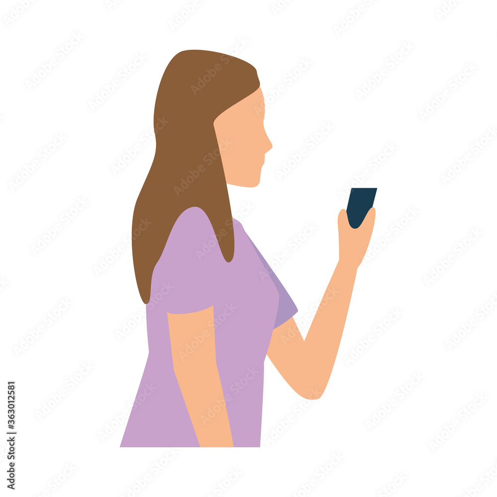young woman using smartphone avatar character young woman using smartphone avatar character