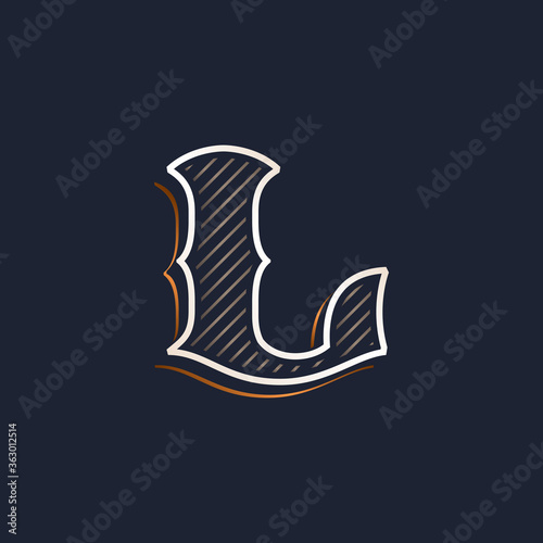 Vintage L letter logo with line decoration. Classic serif lettering.