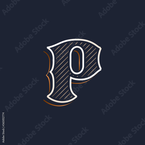 Vintage P letter logo with line decoration. Classic serif lettering.