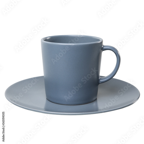 Gray cup and saucer isolated on a white background.