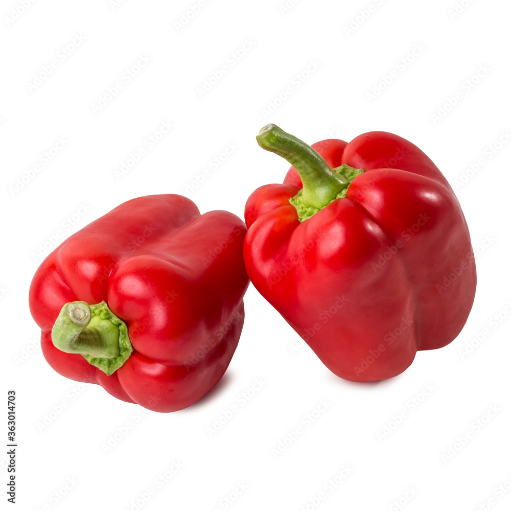 Fresh red bell pepper isolated on white background close-up