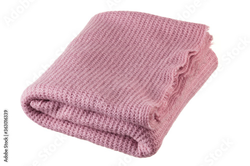 Knitted pink blanket.