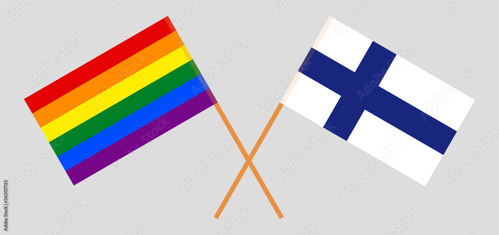 Crossed flags of LGBT and Finland