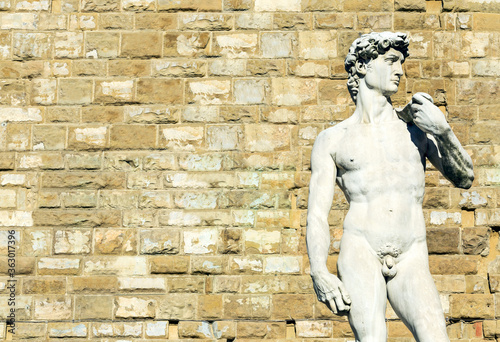 Great replica of Michelangelo's sculpture of David placed on Square of Signoria in Firenze, Toscana, Italy photo