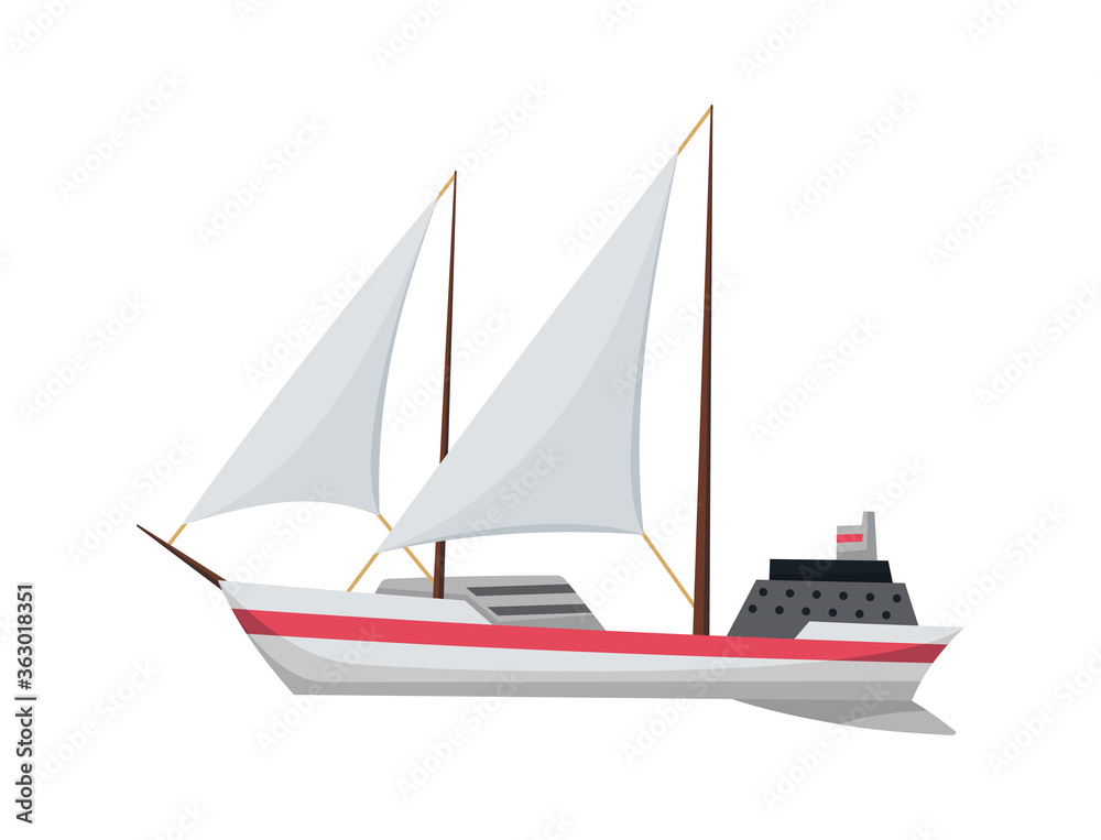 Yacht sailboat or sailing ship, sail boat marine. Cruise travel company. Vector icon
