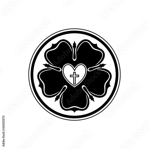 Rose Luther. Illustration of theology and confession of faith in the atoning sacrifice of the Lord and Savior Jesus Christ.