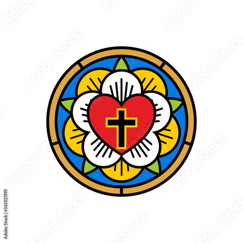 Rose Luther. Illustration of theology and confession of faith in the atoning sacrifice of the Lord and Savior Jesus Christ.