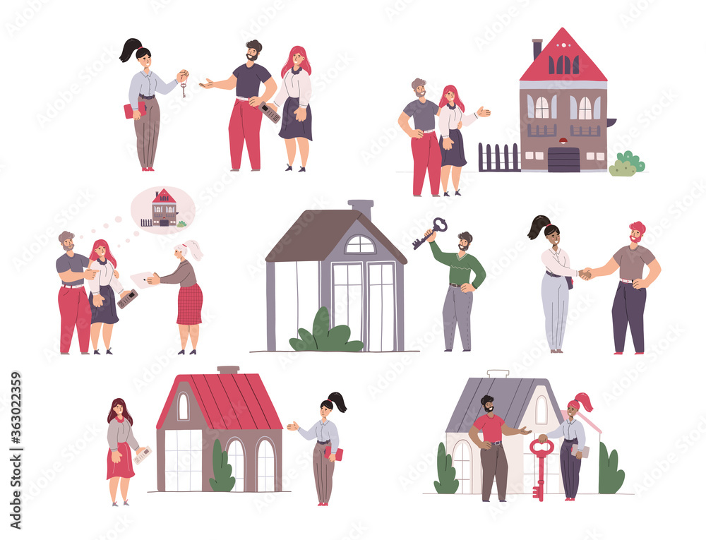 Real estate concept. Set of vector flat illustrations isolated on white background Real estate concept. Set of vector flat illustrations isolated on white background
