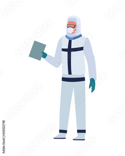 professional doctor wearing biosafety suit character